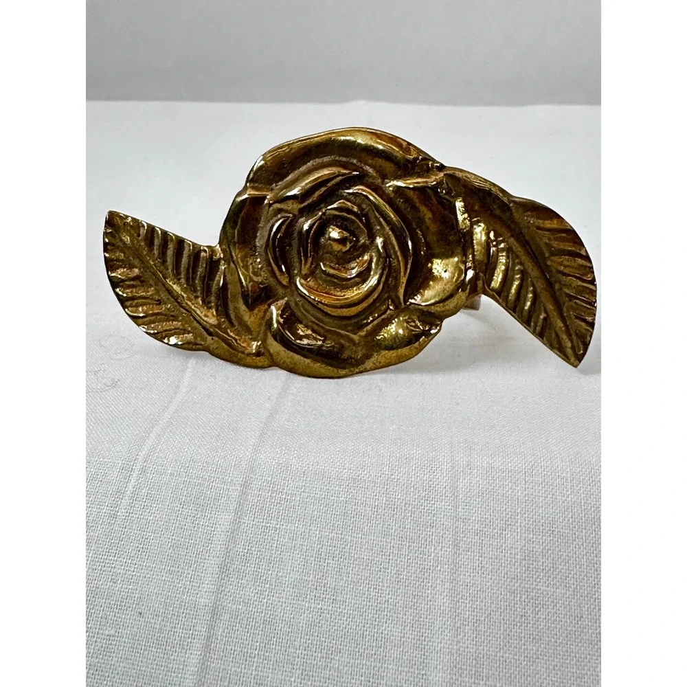 Vintage Brass Rose Napkin Rings Set of 4 Floral Leaf Gold Tone Table‎ Decor